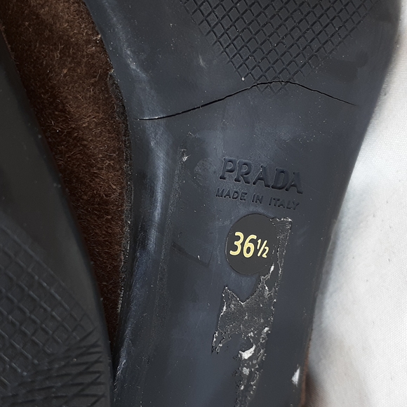 Prada brown suede leather heeled square-toed boots size 36.5 size 6.5 - Picture 10 of 11